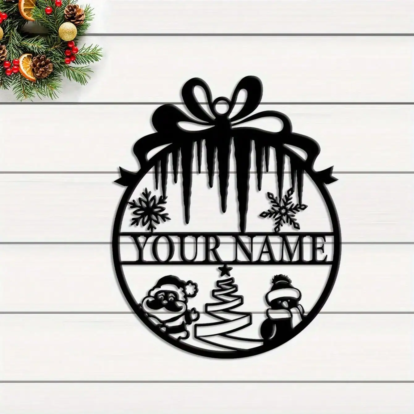 

Metal Custom Family Name Ornament Snowflake Icicle Decor Waterproof Indoor Outdoor Hanging Gift for Christmas New Year