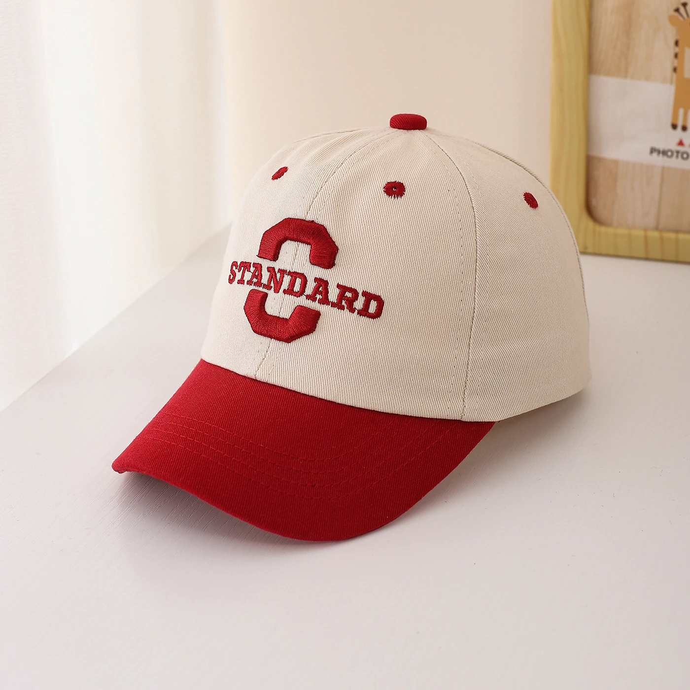 Children's Color-Blocked Embroidered C-Letter STANDARD Baseball Cap - American College Style-Suitable for Matching with Workwear