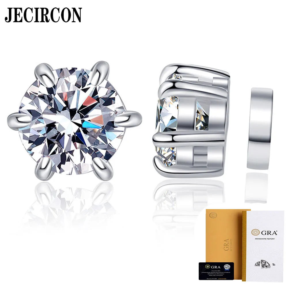 JECIRCON 1ct Round Moissanite Earrings for Women/Men 925 Sterling Silver No Pierced Magnetic Studs Classic 6-Claw Simple Jewelry