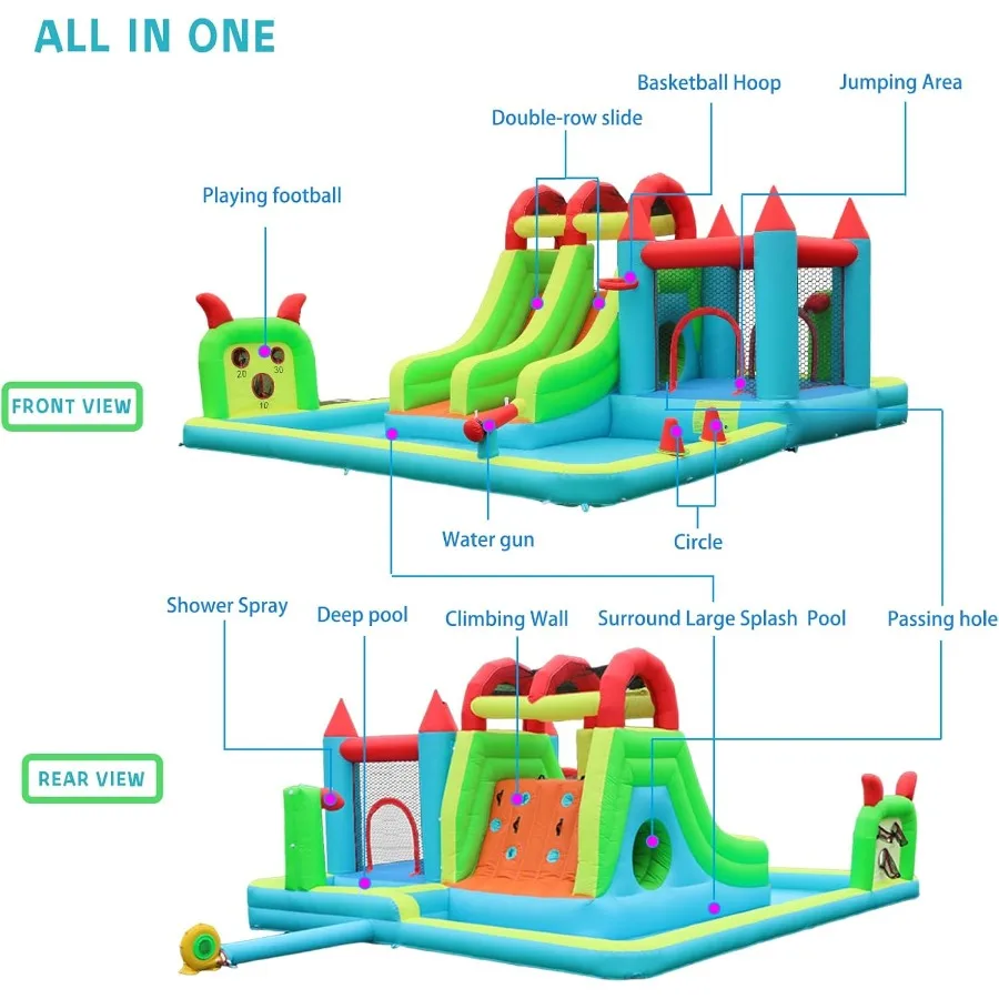Parco gonfiabile per scivoli d'acqua 18x15FT Mega Water Park Bounce House con doppio scivolo d'acqua Piscina grande per schizzi Piscina profonda Doccia Acqua C