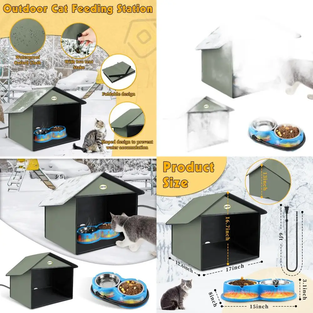 

Heated Outdoor Cat Feeding Station, Weatherproof Dining Area for Pets with Food and Water Bowls, Ideal for Feral Cats (Blue)