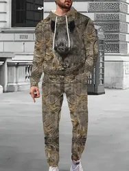 New Camouflage Wild Boar Hunting Men's hoodies Pants Suit 3D Printed Men Women Tracksuit Outfits Casual Men's Clothing 2pcs Sets