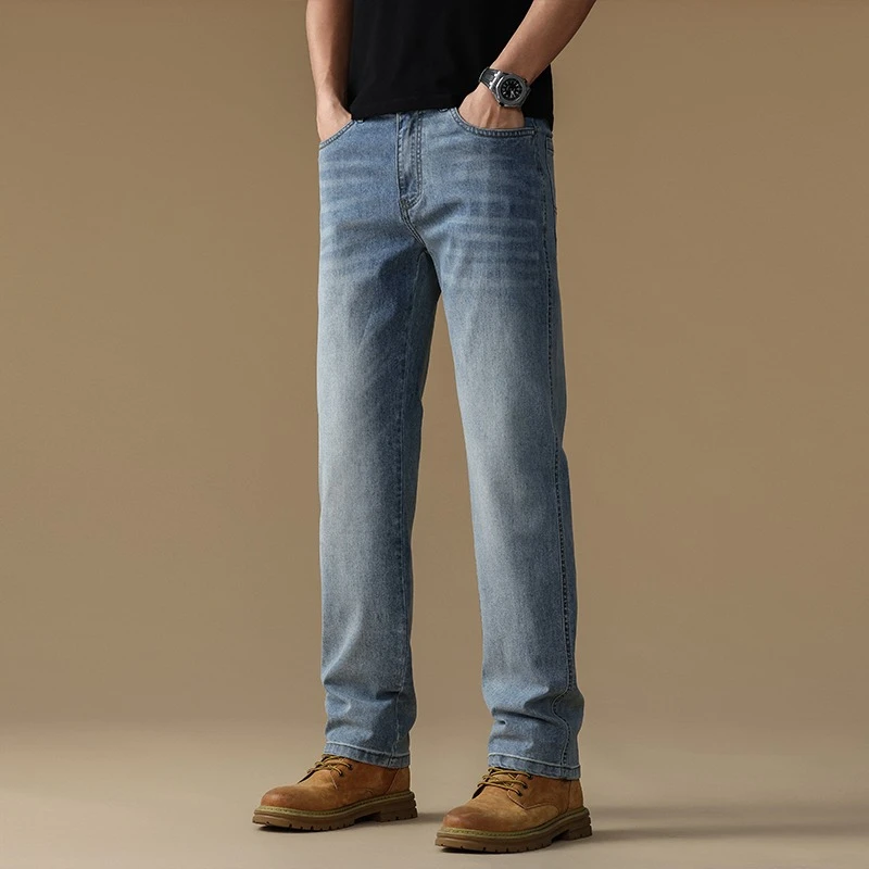 2026 New Spring Autumn Men Classic Jeans Business Fashion Straight Regular Blue Stretch Denim Trousers Men's Smart Jeans