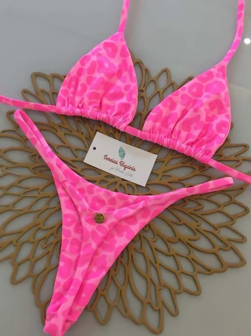 

Print Sexy Bikini Sets Halter Lace-up Tops Thongs Beach Style Bathing Suit Y2k Swimsuits Women Beachwear Women's Swimsuit 2026