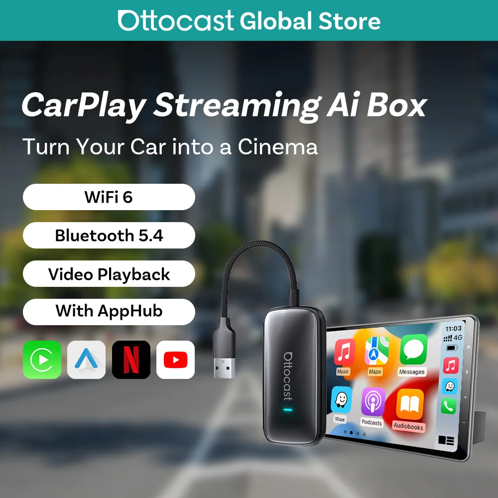 

Ottocast Play2Video Ultra AI Box Carplay Adapter Android Auto WiFi6 Media Player YouTube Netflix Dual WiFi Install Apps for Audi