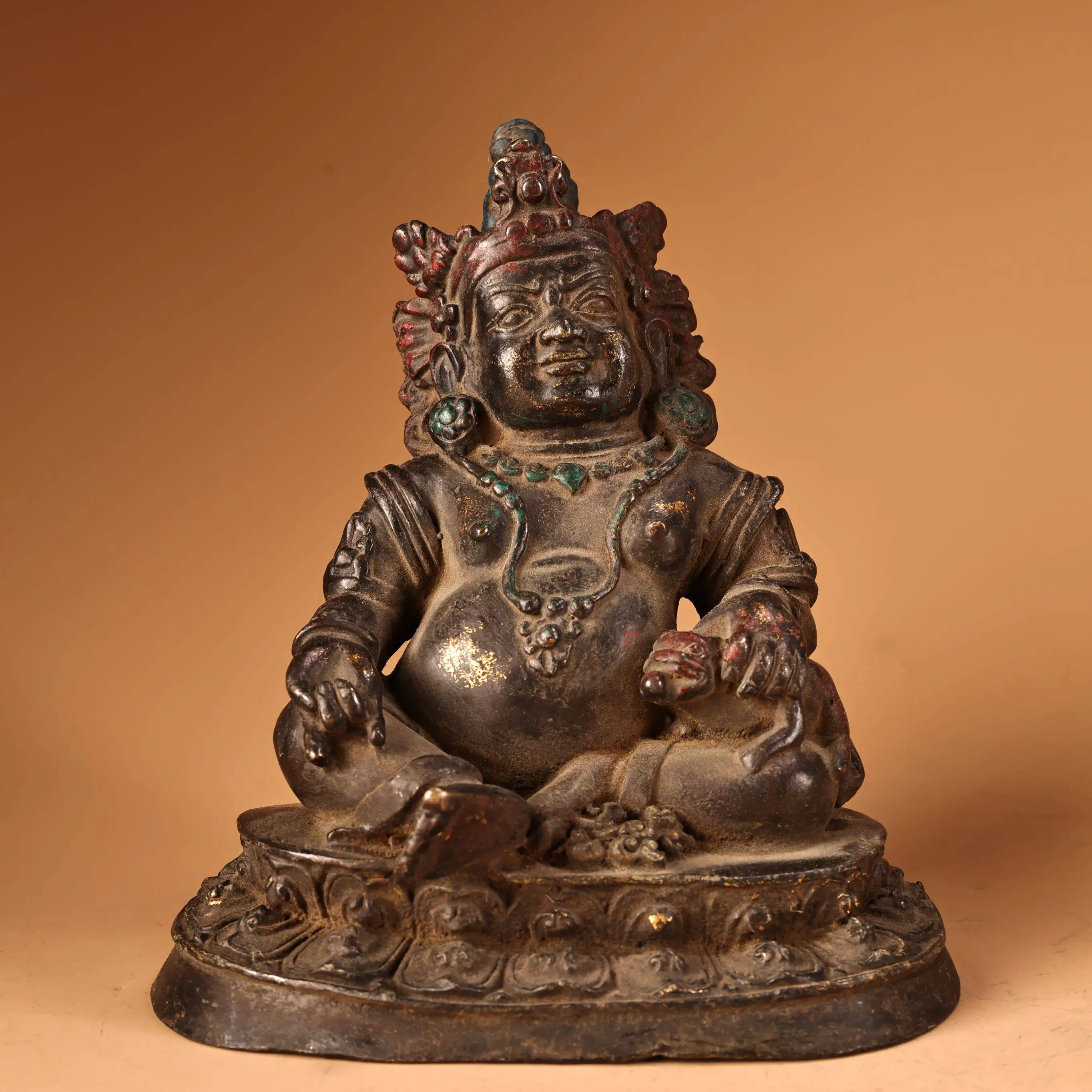 Tibetan Yellow Jambhala Copper Statue Traditional Craft Elegant Home Decor Collectible Figurine