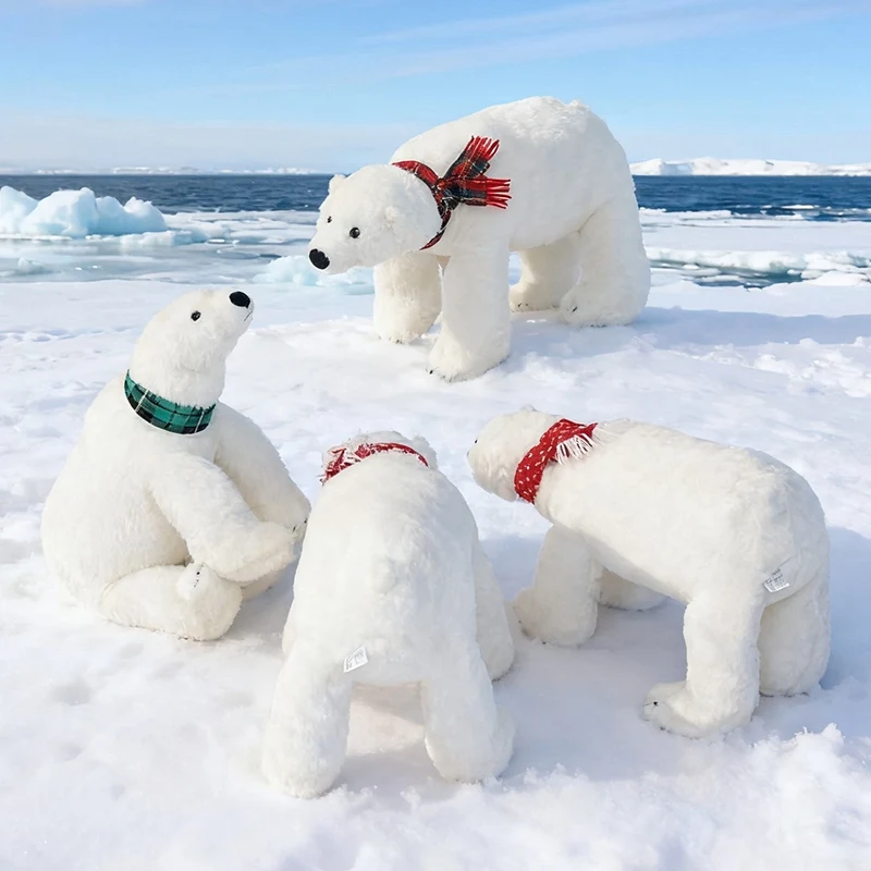 

Simulation Realistic Polar Bear Plush Toys Soft Stuffed Animal Lifelike White Bear with Scarf Baby Accompany Doll for Girls Gift