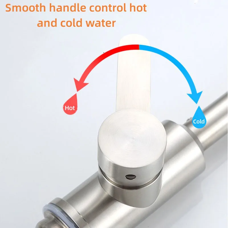 Grifo de cocina de acero inoxidable 304, curvatura de 90 grados, frío y caliente, a prueba de salpicaduras, lavabo de verduras, grifo de fregadero B4