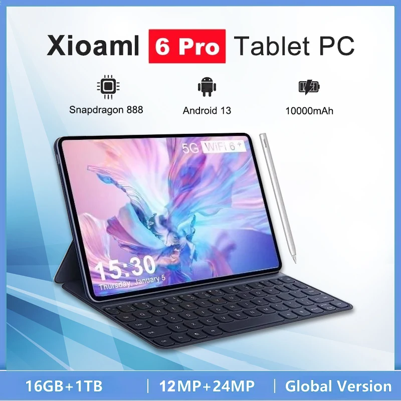 

2024 Global Original Pad 6 Pro Tablet Android Snapdragon 888 Восьмиядерный Android 13 12 ГБ 512 ГБ 10,1-дюймовый HD-экран 5G Wi-Fi Планшет