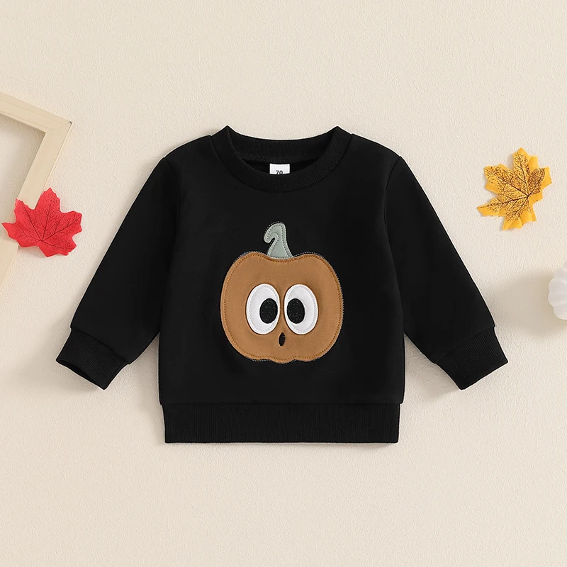 Sudaderas para niños y niñas de 0 a 3 años, ropa de Halloween, bordado de fantasma/calabaza, cuello redondo, jerséis de manga larga para bebés, Tops de otoño