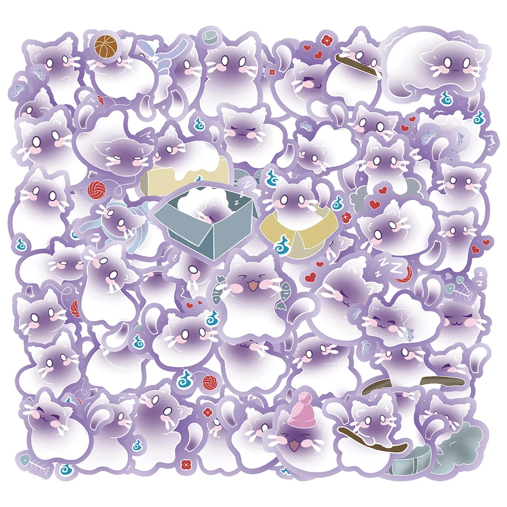 

10/30/50pcs Cute White Purple Gradient Cat Stickers Kawaii Kitten Cartoon Decals Scrapbook Suitcase Phone Graffiti Sticker Pack