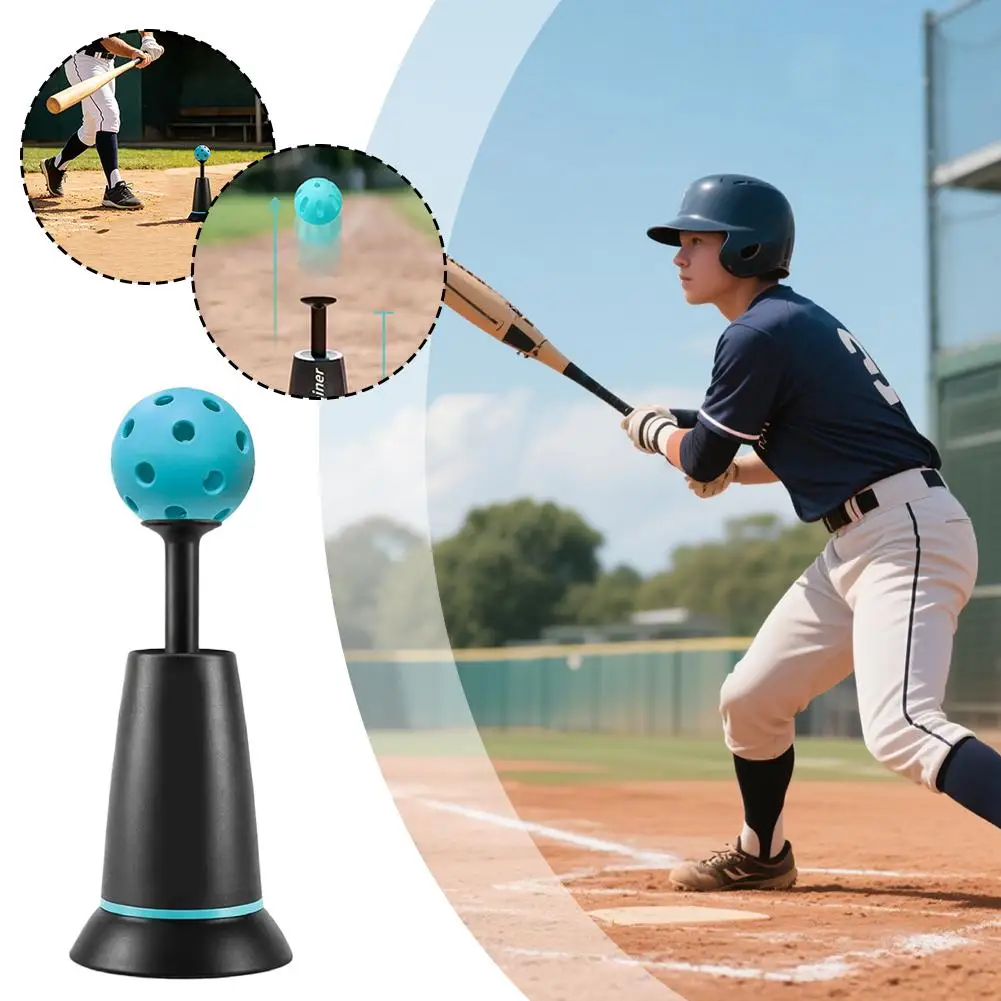 Adjustable Height Baseball Hitting Tee Trainer Batting Practice Aid With Perforated Training Ball For Swing Mechanics Training