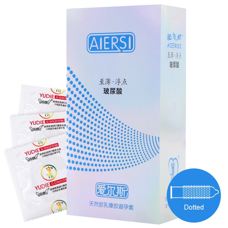 AIERSI Condoms 8 Pcs Hyaluronic Acid Ultra Thin Long-lasting Condom For Men Dots Sex Delay Ejaculation Latex Penis Sleeve