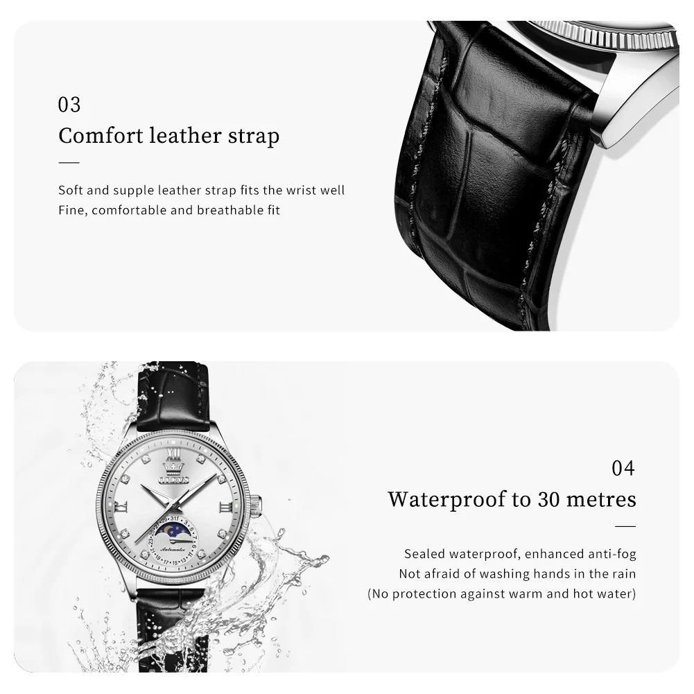 OLEVS-reloj de pareja mehcnail para mujeres y hombres, conjunto de relojes para él y para ella, regalos, reloj de pulsera mecánico de cuerda automática con cara grande