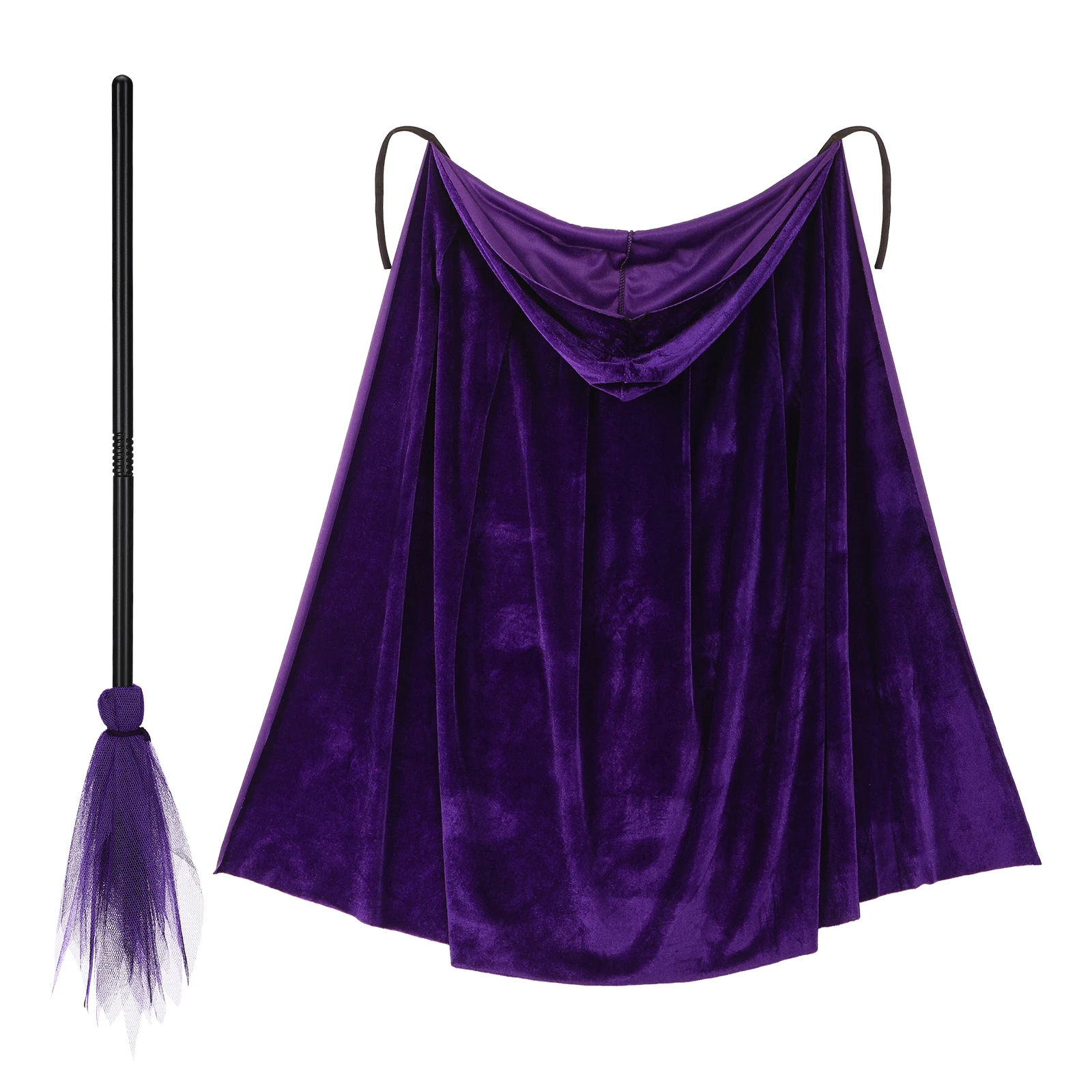 

Purple Broom Gold Velvet Cloak Set Witch Costume Prop Halloween Halloween Decoration Decor Accessories Cosplay Party