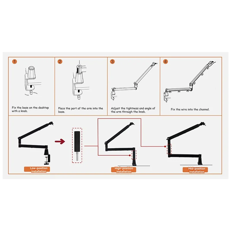

B50B-Low Position Microphone Boom Arm,360°Rotatable Mic Stand,Microphone Holder With 3/8Inch 5/8Inch Adapters,Microphone Arm