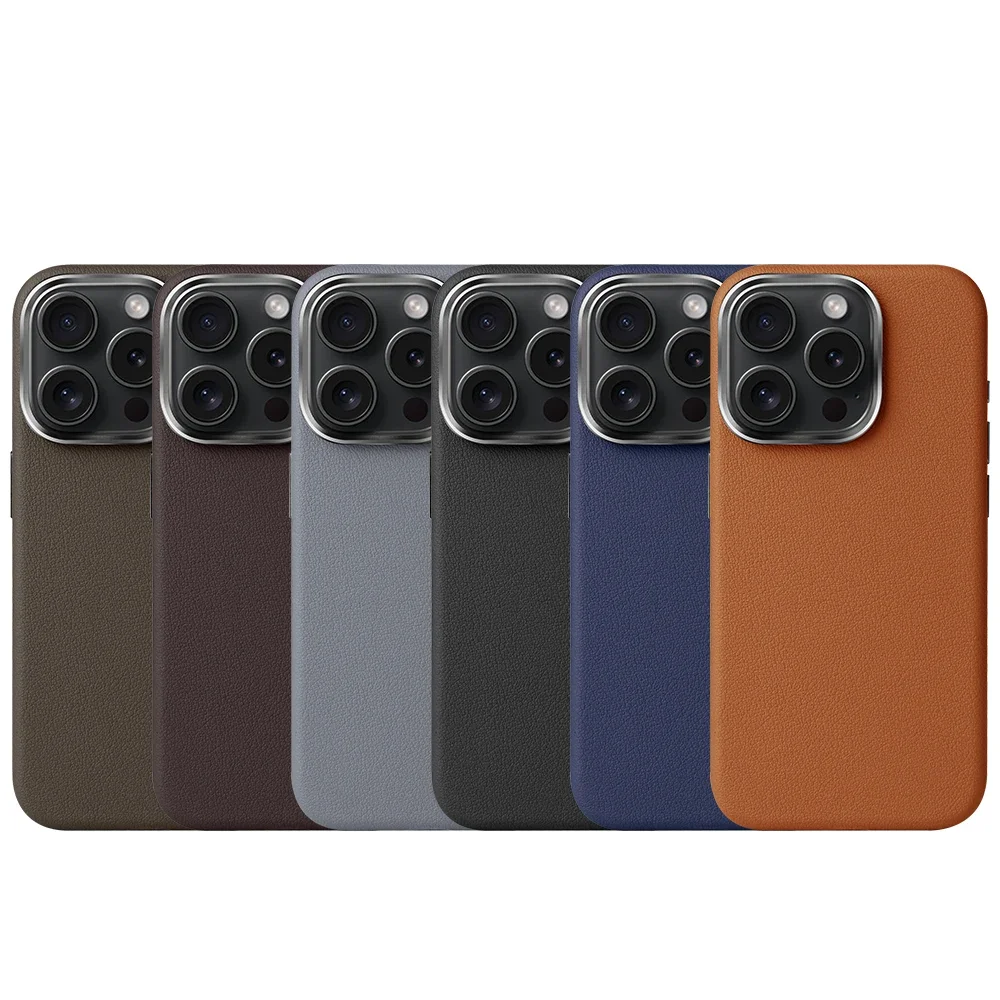 Luxury Plain Skin Leather Phone Case for iPhone 15 Pro Max Business Shockproof Protect Back Cover Good Touch