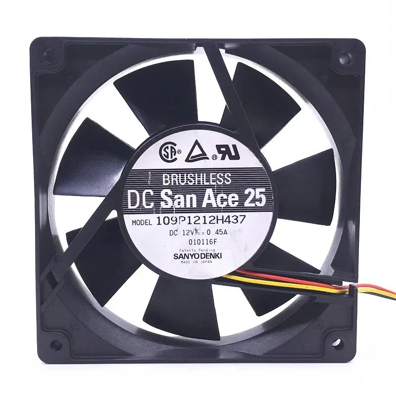 SANYO DENKI 109P1212H437 DC 12V 0.45A 120x120x25mm 3-Wire Cooling Fan