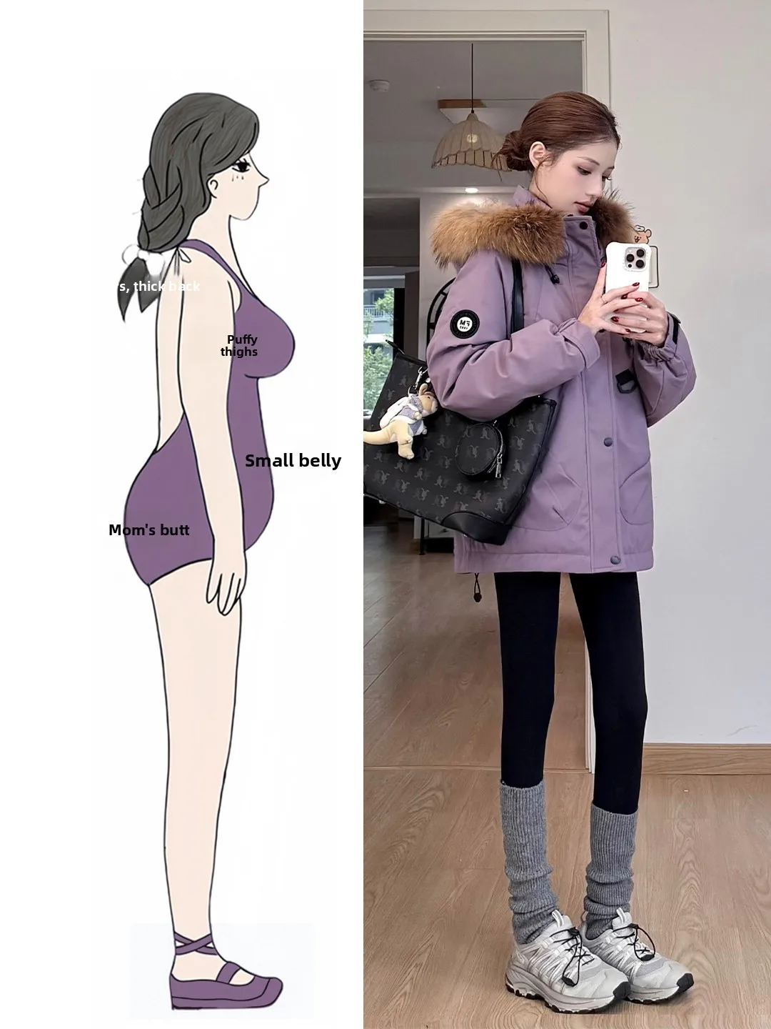 

Purple Thiened Hooded Parka Cotton Jaet Women's Winter Large Size Fat MM Mid-Length Workwear Thiened Cotton Coat