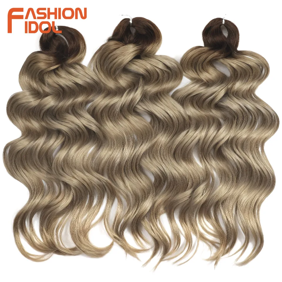 FASHION IDOL 24inch/60cm 300g/3pcs Deep Wave Crochet Hair Synthetic Braiding Hair Extensions Ombre Blonde High Temperature Fiber