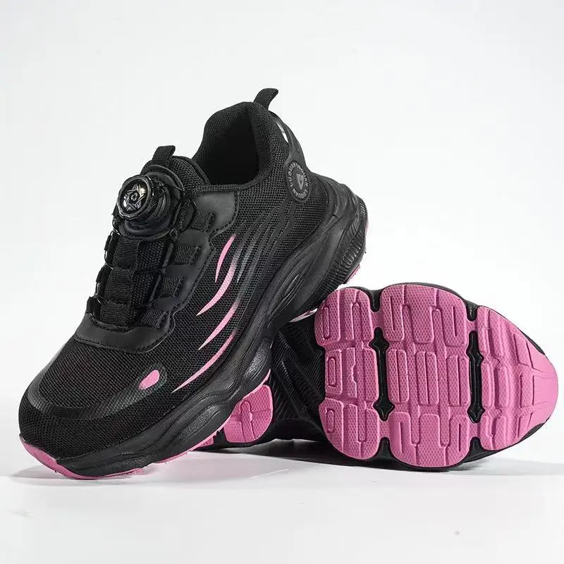Rose Red Women Work Safety Shoes Rotating Button Women Protection Shoes Anti-Smash Anti-Puncture Security Indestructible Shoes view 3