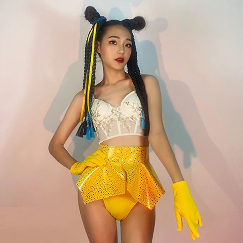 Boate jazz dança desempenho roupas femininas sexy biquíni terno bar dançarino dj palco traje rave outfit gogo dancewear yj068