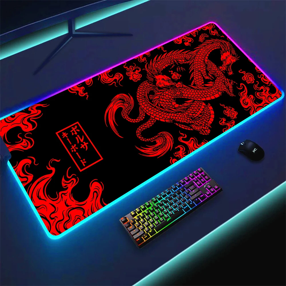 RGB Gaming Mouse Pad Large Dragon Desk Mat HD Colorful Gamer Accessories LED Light Mousepad XXL PC Computer Carpet With Backli