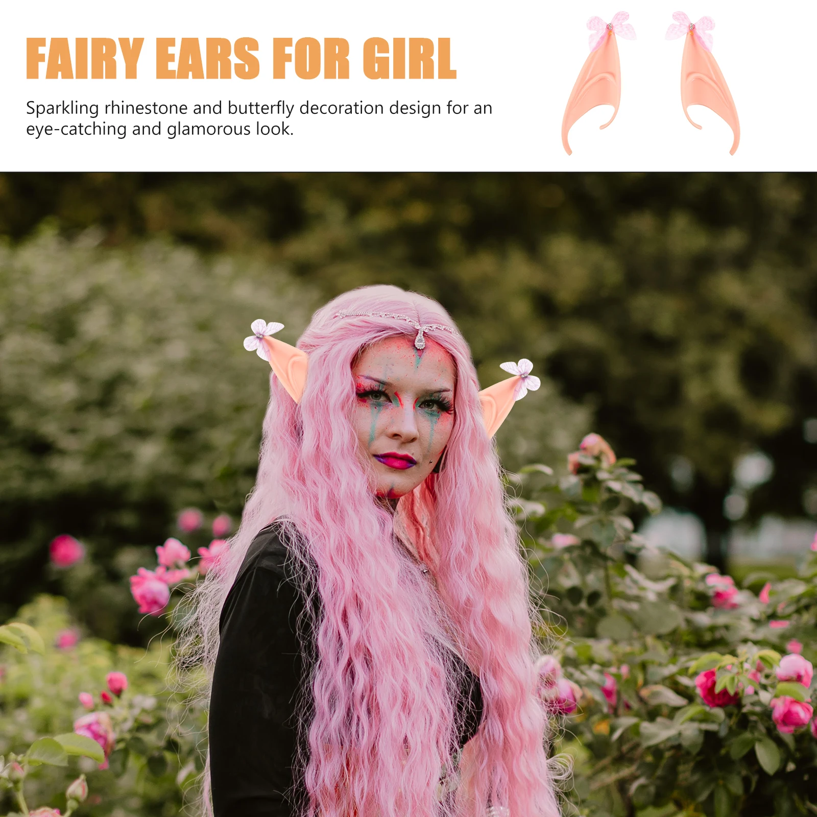 

Fairy Butterfly Ears Cosplay Props Pointed Ears Rhinestone Blue Accessories Necklace