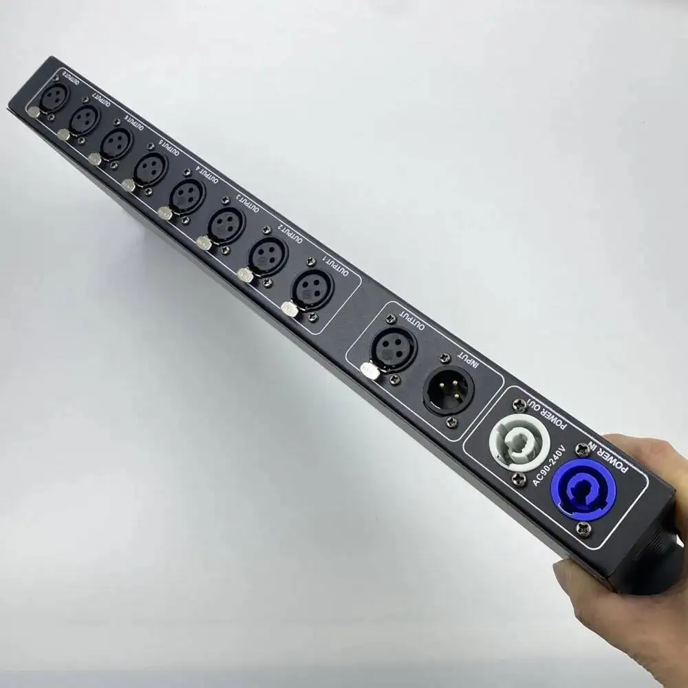 8-полосный распределитель DMX512, 8-канальный разветвитель DMX, усилитель сигнала, электрическая изоляция, разъем XLR для светодиодного контроллера сценического освещения