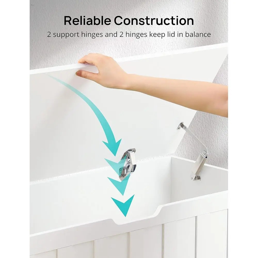 مقعد تخزين خشبي بعجلات ومفصلات، 39.4، يدعم 300 رطل، سهل التجميع، أبيض، مثالي لغرفة النوم وغرفة المعيشة