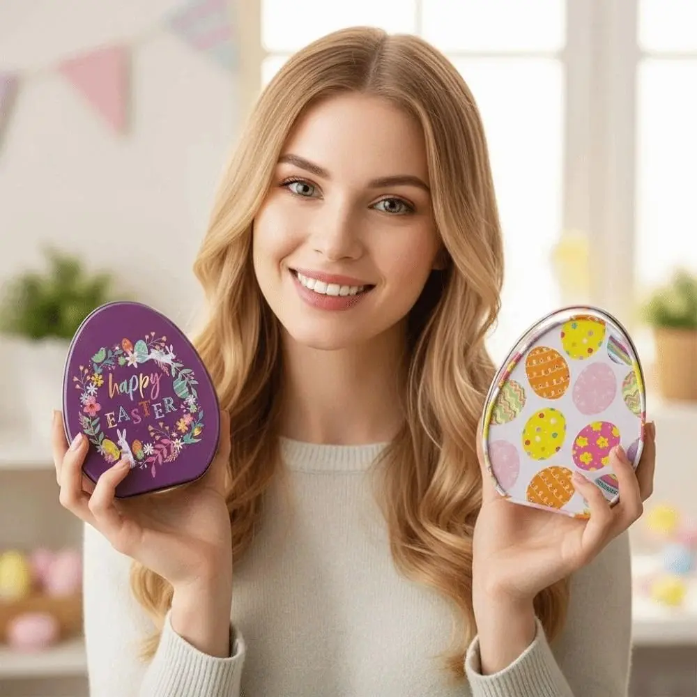 Jewelry Organizer Metal Easter Egg Candy Box Exquisite Cut Rabbit Iron Case Dust-proof Portable Tinplate Storage Case Biscuit