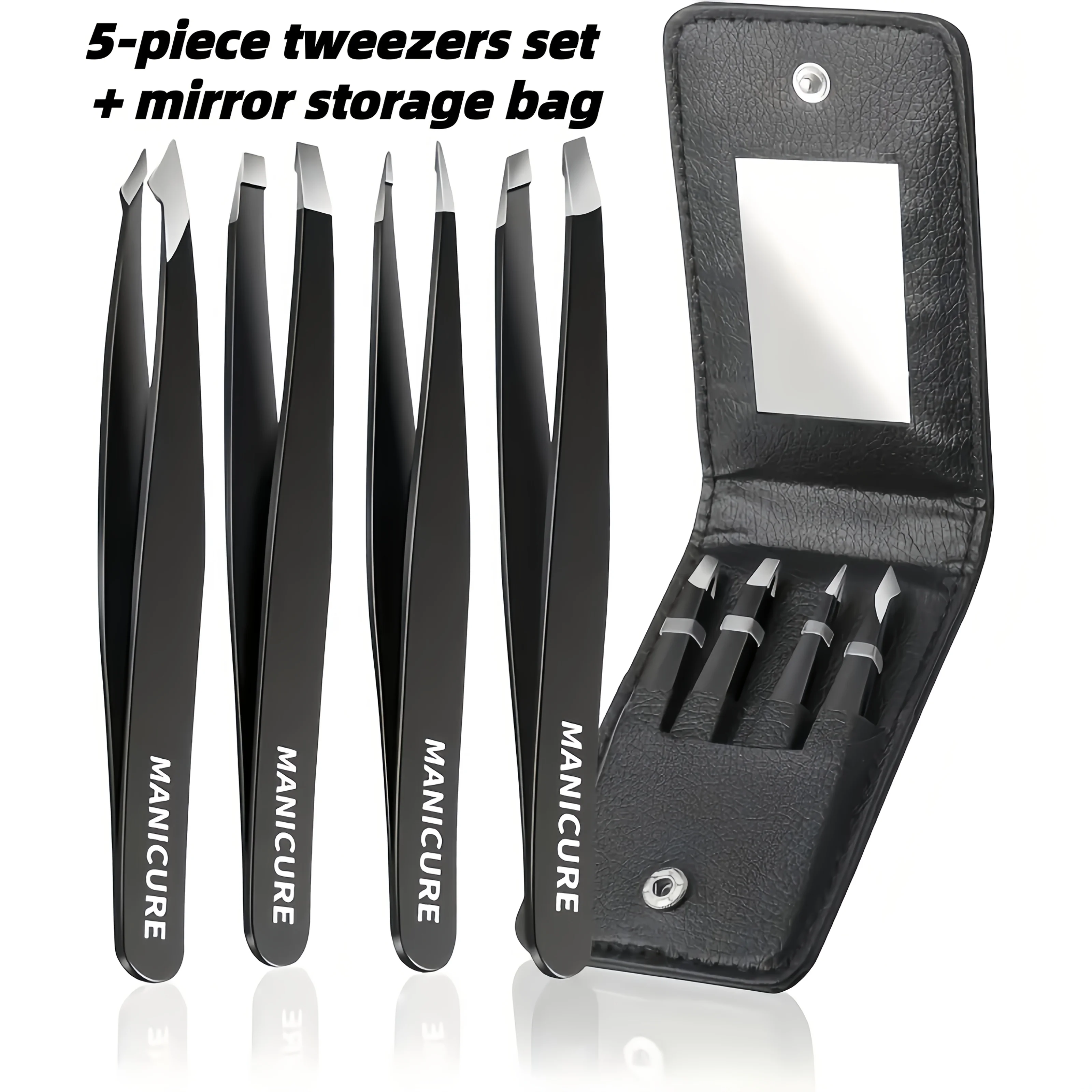 Set di pinzette per sopracciglia in acciaio inossidabile da 4 pezzi con nastro a doppia palpebra e custodia - Strumenti professionali per trucco per l'estensione delle ciglia