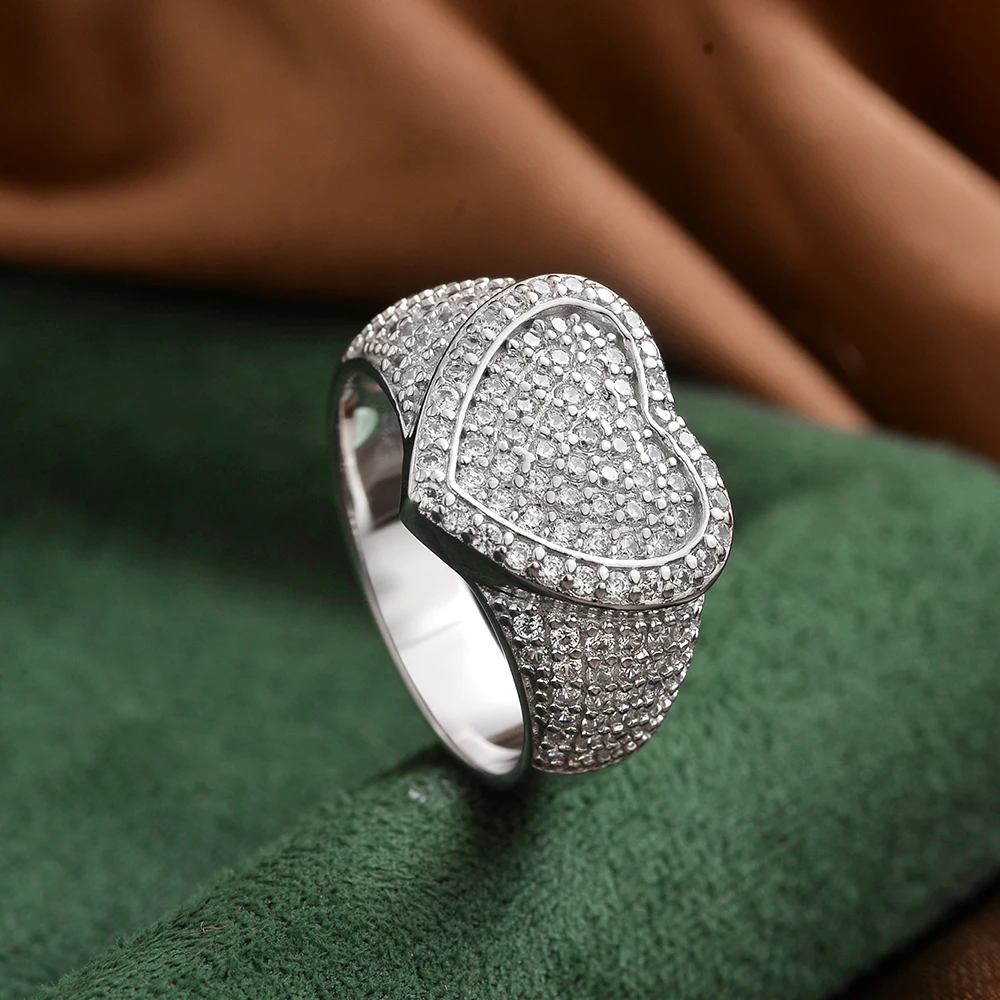 

Кольцо из стерлингового серебра 925 пробы с бриллиантами в форме сердца, кольцо с цирконом в стиле хип-хоп, микроинкрустированное сердцем, модное кольцо на палец для пары