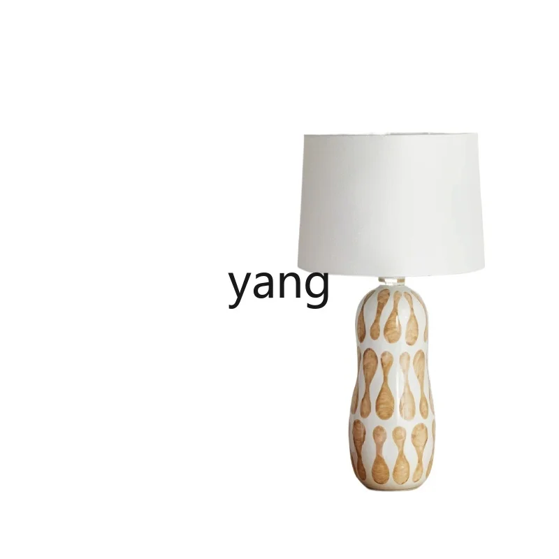 

Yjq Retro Hand-Painted Bedroom Bedside Lamp Art Underglaze Ginger Ceramic Table Lamp