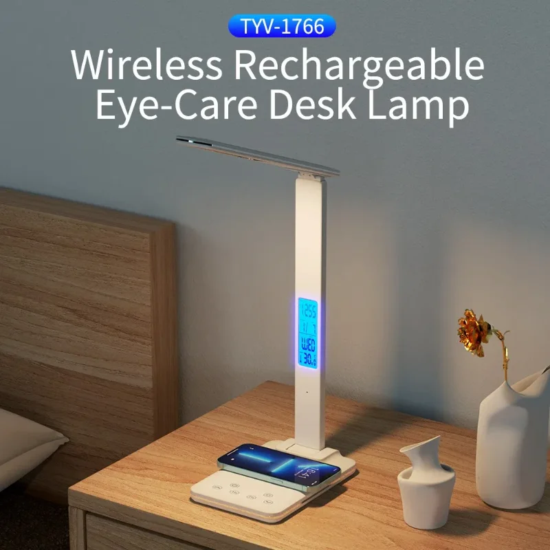 

Folding Reading Desk Lamp USB Plug-In Desk Lamp 15W Wireless Mobile Phone Charging With Time Bedroom Office Eye Protection Light