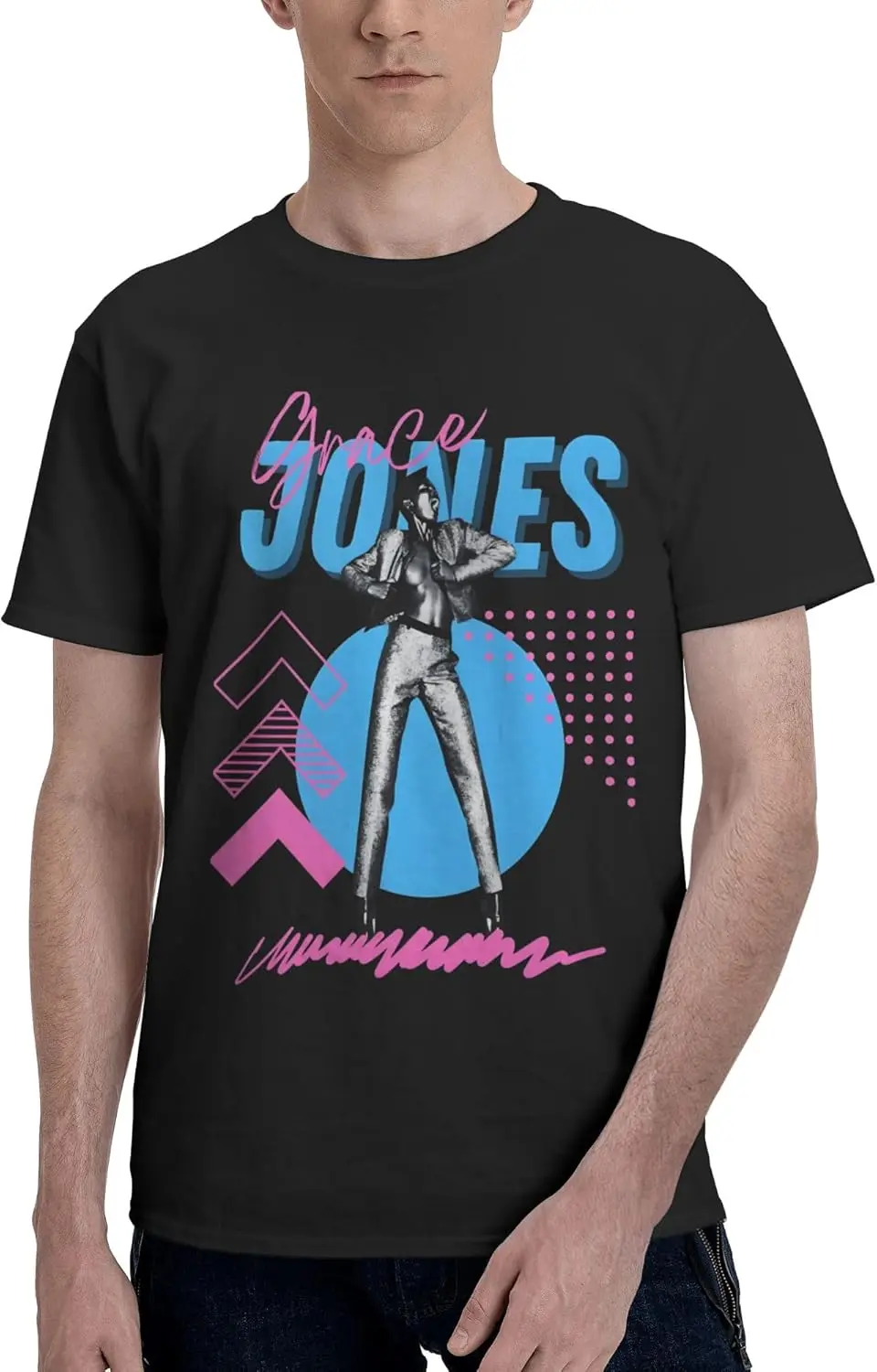 Grace Music Jones Men'S Cotton T-Shirt Classic Graphic Short Sleeve Top Moisture Wicking Tees Black