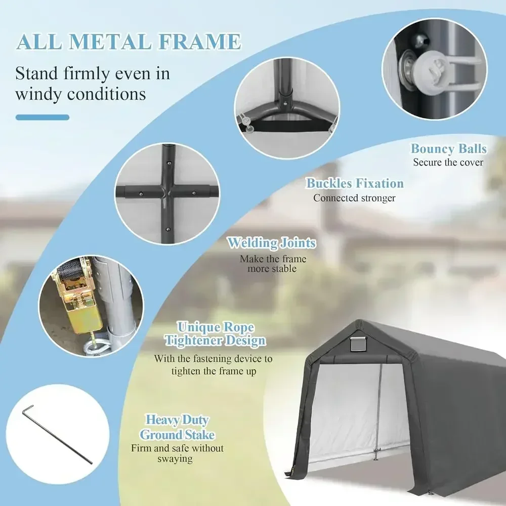Heavy-Duty Waterproof Outdoor Storage Shelter with Roll-up Door and Ventilated Windows for Motorcycles, Bikes, and Tools