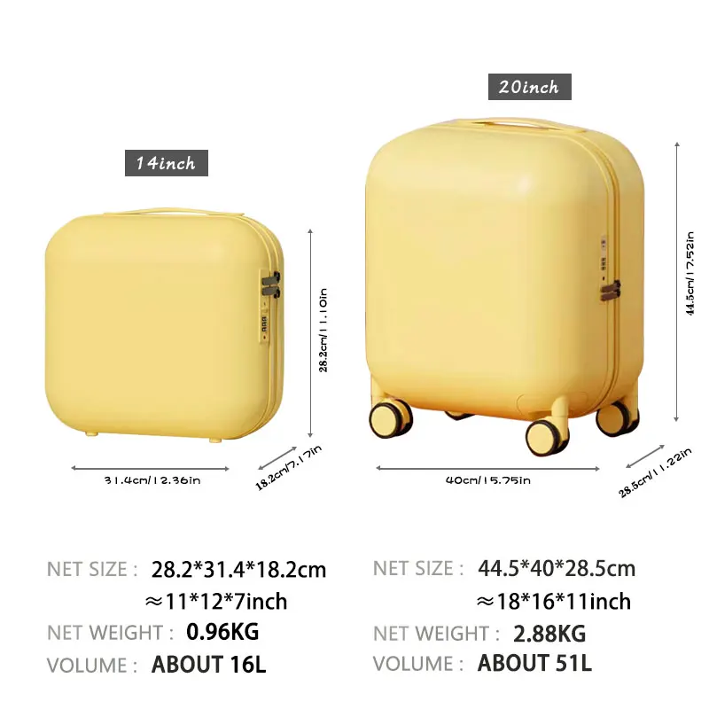 Carry-On Suitcase, ABS Combination Suit Trolley Case, Hidden Mobile Phone Holder, Universal Wheel Password Box，20+14 Inches