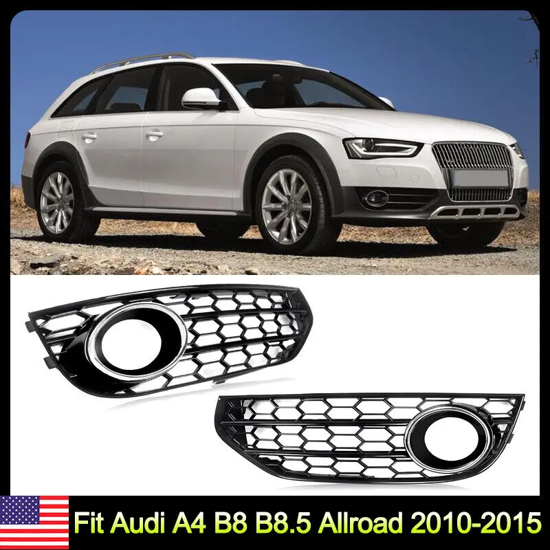 Honeycomb Fog Light Grille Mesh Cover Pair For Audi A4 B8 B8.5 Allroad 2010-2015