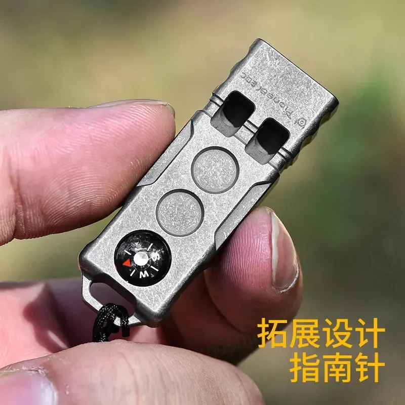 2-in-1 Survival Whistle with Compass Double Tube Titanium Outdoor Field Adventure Treble High Decibel Emergency Signal