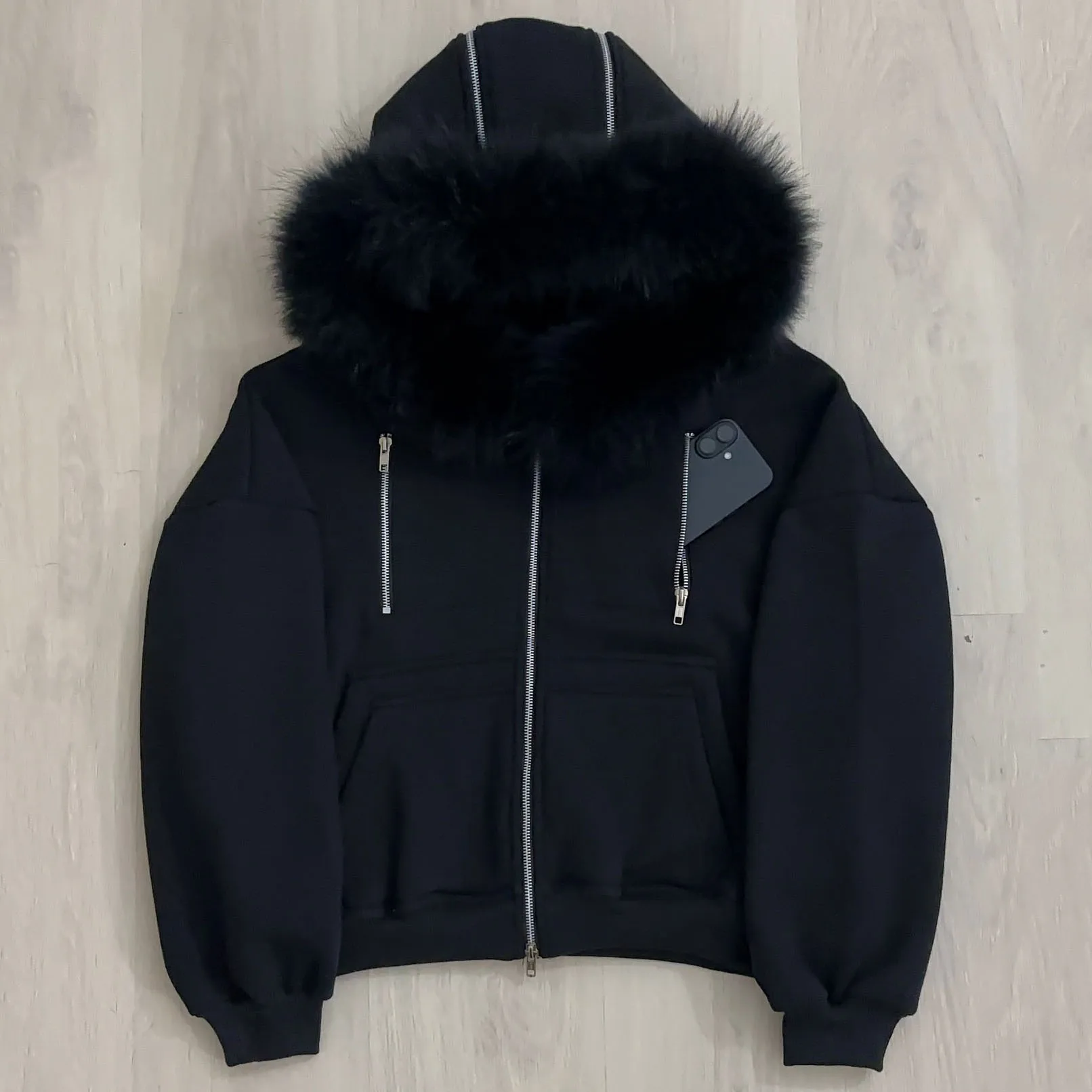 

Autumn Winter Fur Hat Patchwork Striped Long Sleeved Cardigan Hoodie Printed Pattern Zipper Sweatshirt for Women