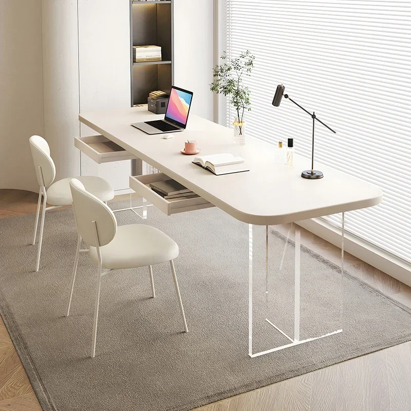 YX Solid wood suspended desk acrylic suspended cream wind white living room desk study writing desktop computer desk