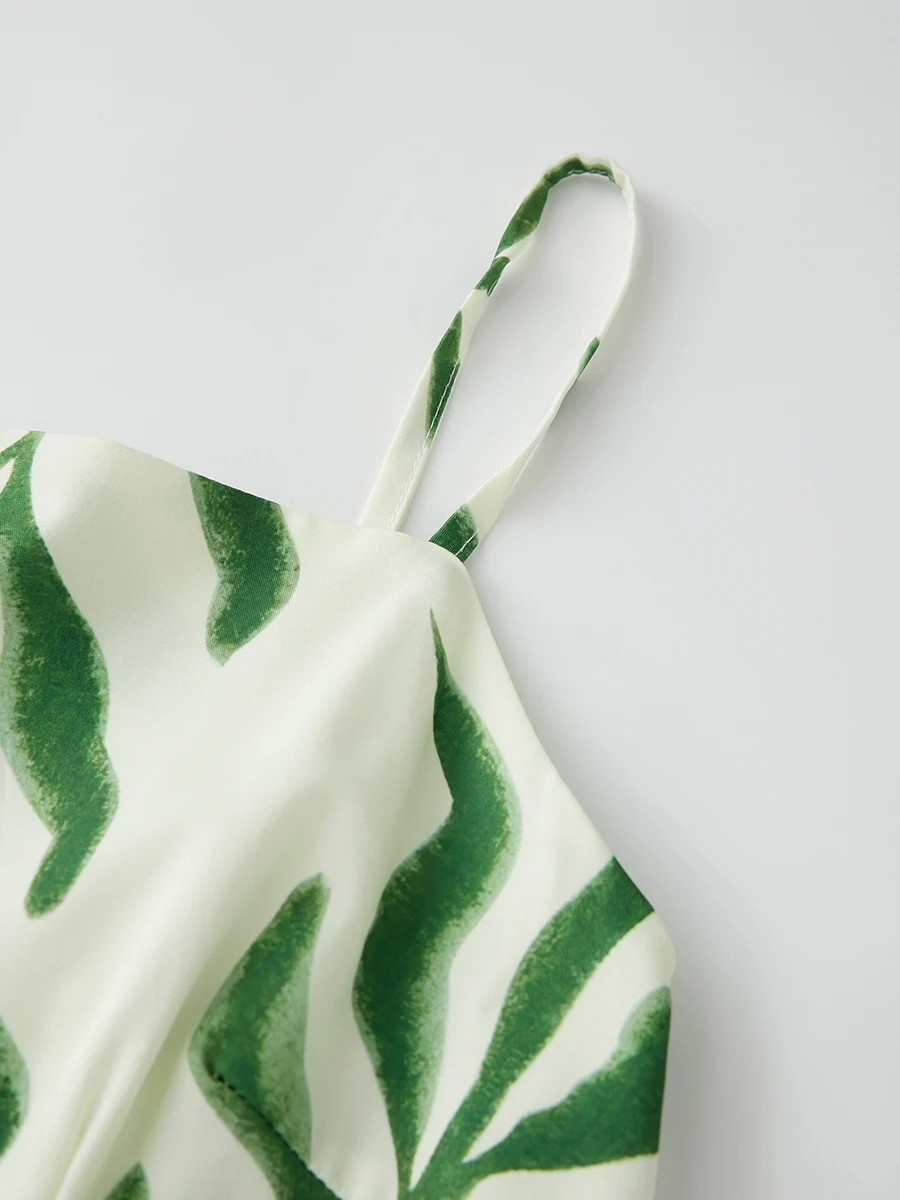 Abito lungo senza maniche con stampa floreale con scollo quadrato e orlo arricciato a strati Abito a trapezio senza schienale per donna