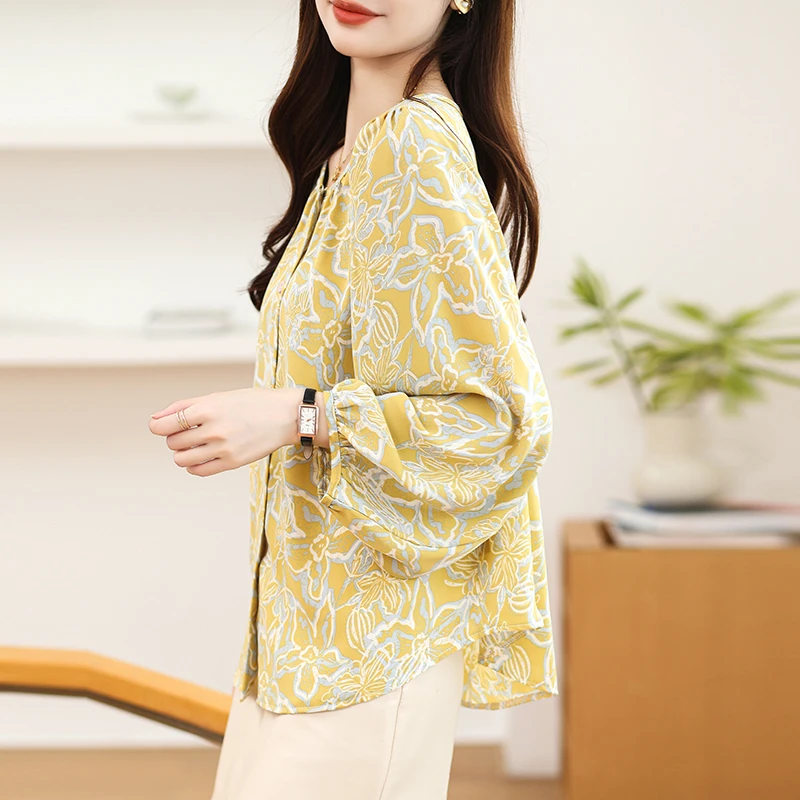 Women Spring Korean Loose Vintage Floral O-neck Long Sleeve Shirts Women Clothes Casual All-match Fashionable Appear Thin Tops