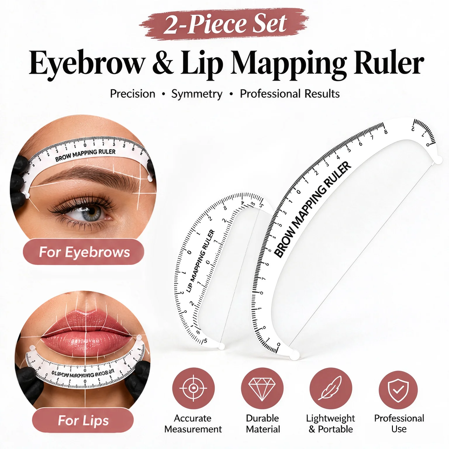 2Pcs Eyebrow Mapping String Ruler+Microblading PMU Symmetry Caliper, Lip Line Positioning Balance Level Measuring Stencil Tools