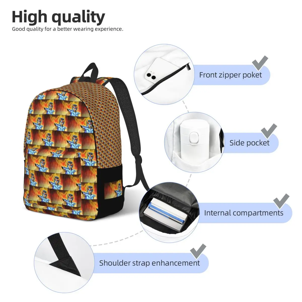 Saint Seiya Knights Of The Zodiac Ikki Phoenix Student Backpack School Bag Hiking Travel Daypack for Bookbag Shoulder Bags