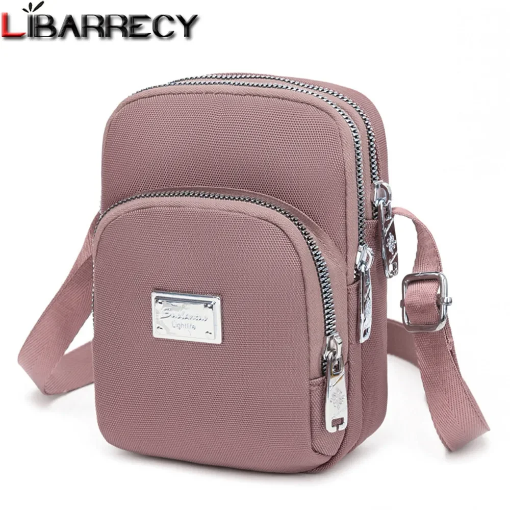 

New Light Crossbody Phone Purse Bag for Women Solid Color Waterproof Nylon Small Shoulder Bag Casual Multi-Zipper Handbag Clutch