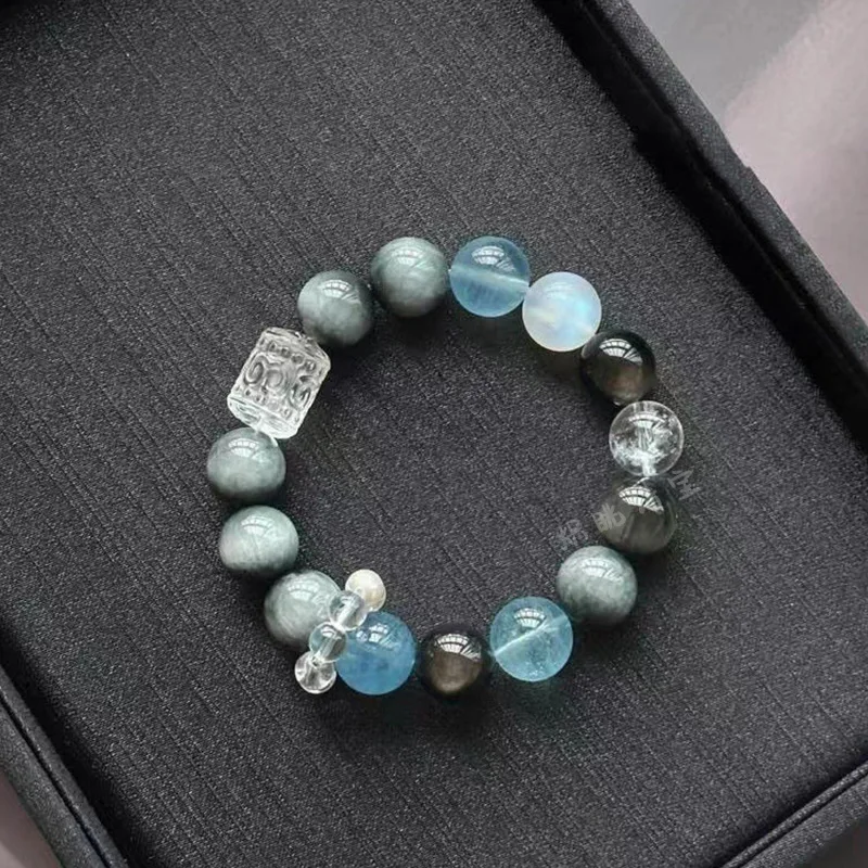 

2026 Natural Hawks Eye Aquamarine Blue Tigers Eye Moonstone Crystal Bracelet Unique Design High Grade Crystal Jewelry For Women