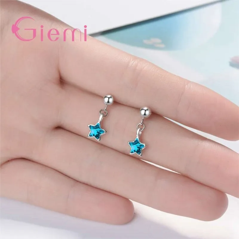 New Arrival Blue Star Dangle Earring Pure 925 Sterling Silver Jewelry Hot Sale Gift For Female Girlfriend Show My Love