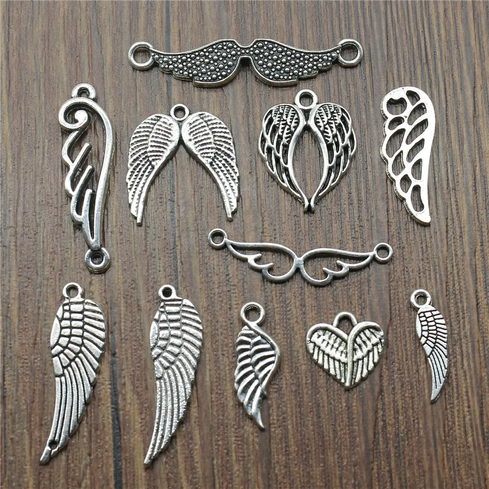 20 sztuk Charms skrzydła i antyczne srebro kolor małe skrzydło piękna biżuteria ustalenia DIY ptak skrzydła Charms hurtownie